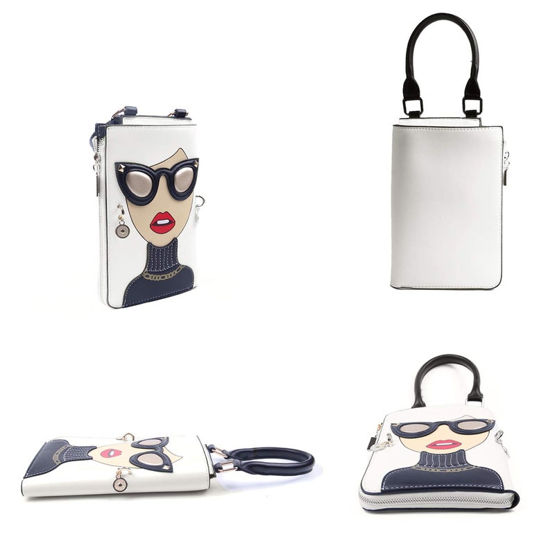 KUANG! Women Novelty Lady Face Shoulder Bags Funky PU Leather Top Handle Satchel Handbags Clutch Purse for Women - Image 4